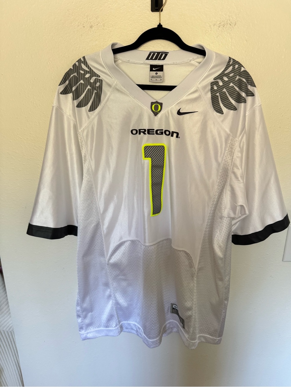 VTG Oregon Ducks Nike Mesh Jersey White Neon #1 Wings Mens Size XL EUC